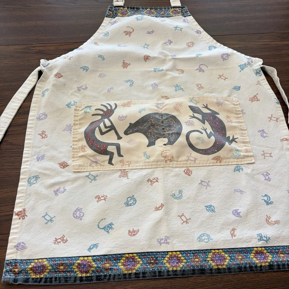 Vintage Kokopelli Apron Southwestern Aztec Print Cottage Kitchen Decor